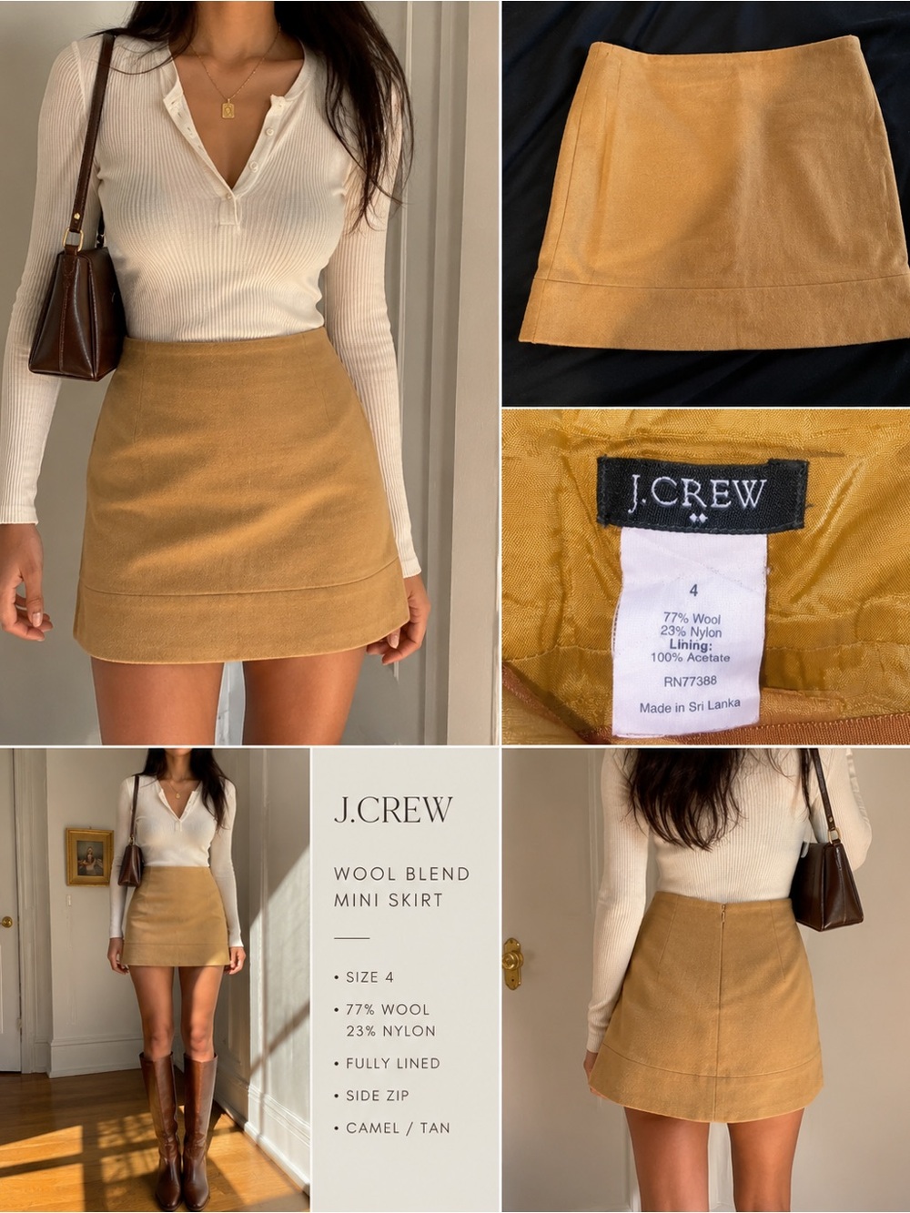 J.Crew Camel Wool Blend Mini Skirt Women’s Size 4 Career Classic Preppy